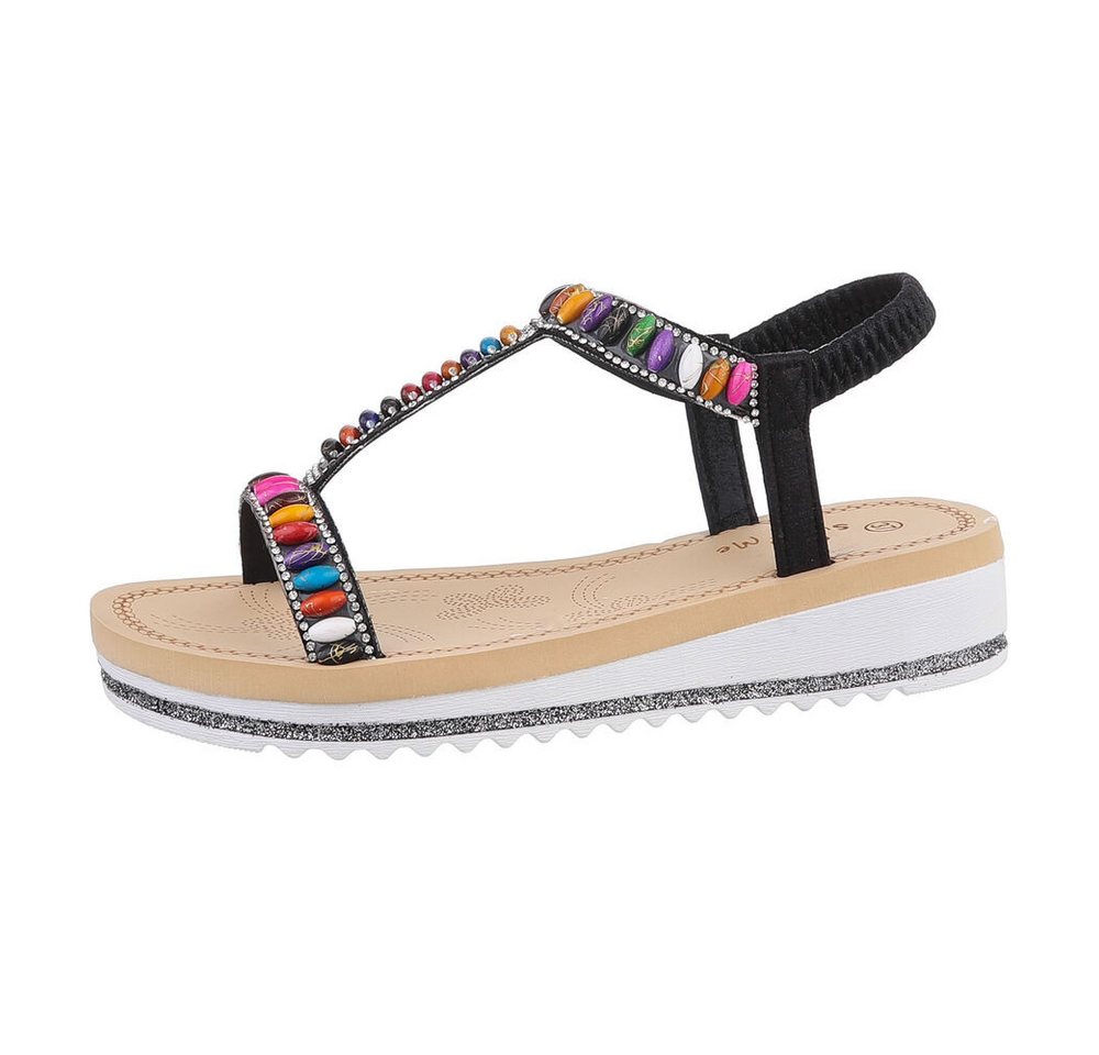 Ital-Design Damen Freizeit Riemchensandalette (85960212) Keilabsatz/Wedge Keilsandaletten in Schwarz