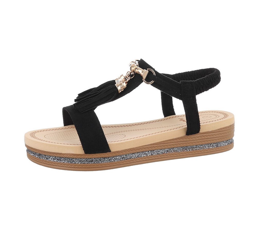 Ital-Design Damen Freizeit Riemchensandalette (85960274) Keilabsatz/Wedge Keilsandaletten in Schwarz