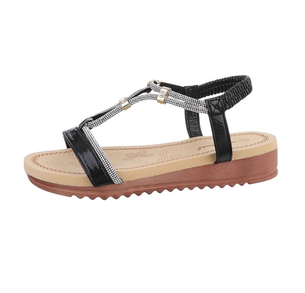Ital-Design Damen Freizeit Riemchensandalette (85960572) Keilabsatz/Wedge Keilsandaletten in Schwarz