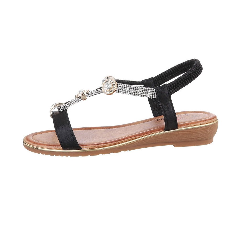 Ital-Design Damen Freizeit Riemchensandalette (86016766) Keilabsatz/Wedge Riemchensandalen in Schwarz