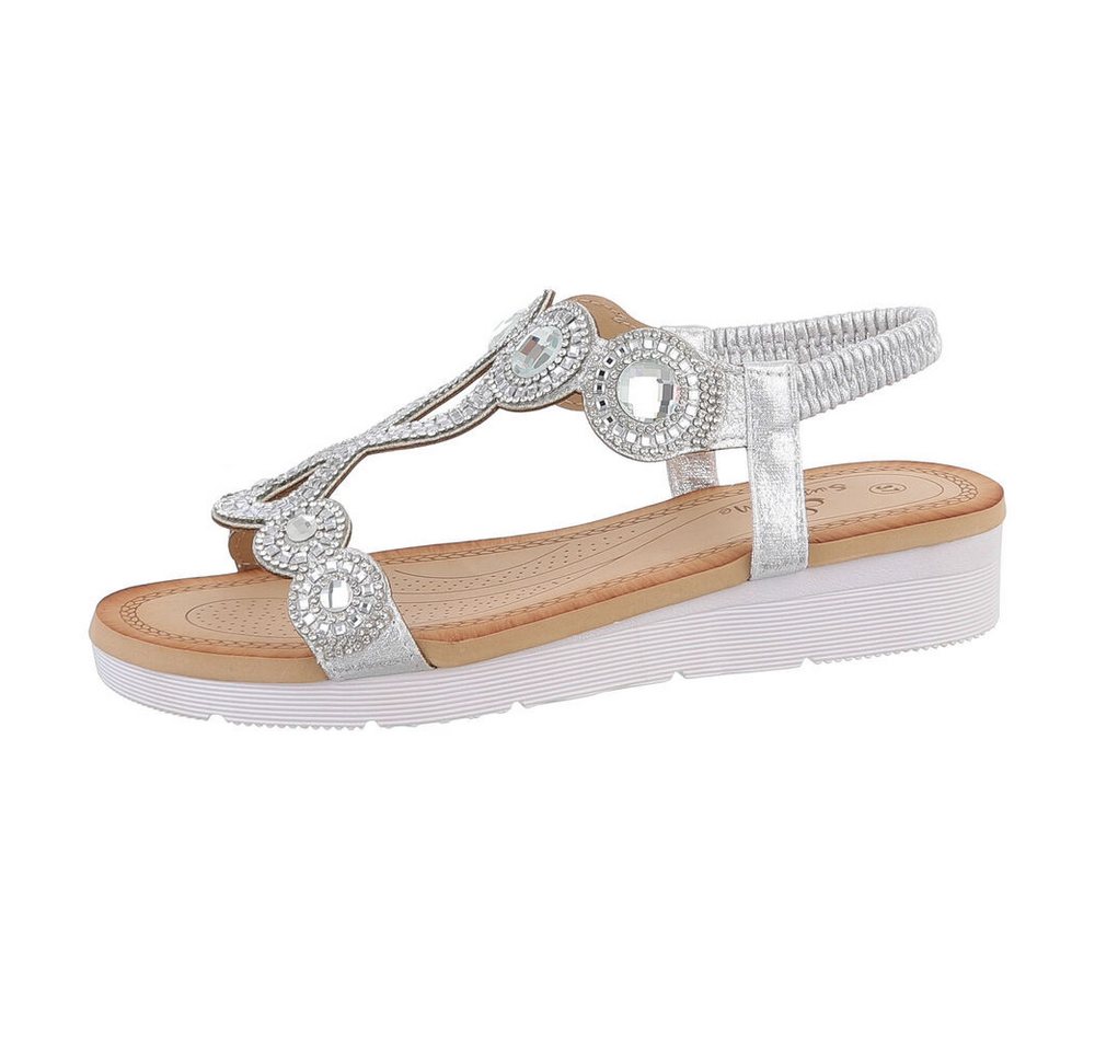Ital-Design Damen Freizeit Riemchensandalette (86016822) Keilabsatz/Wedge Keilsandaletten in Silber