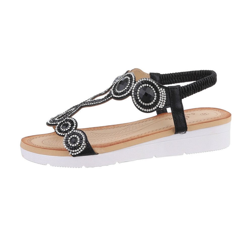 Ital-Design Damen Freizeit Riemchensandalette (86016837) Keilabsatz/Wedge Keilsandaletten in Schwarz