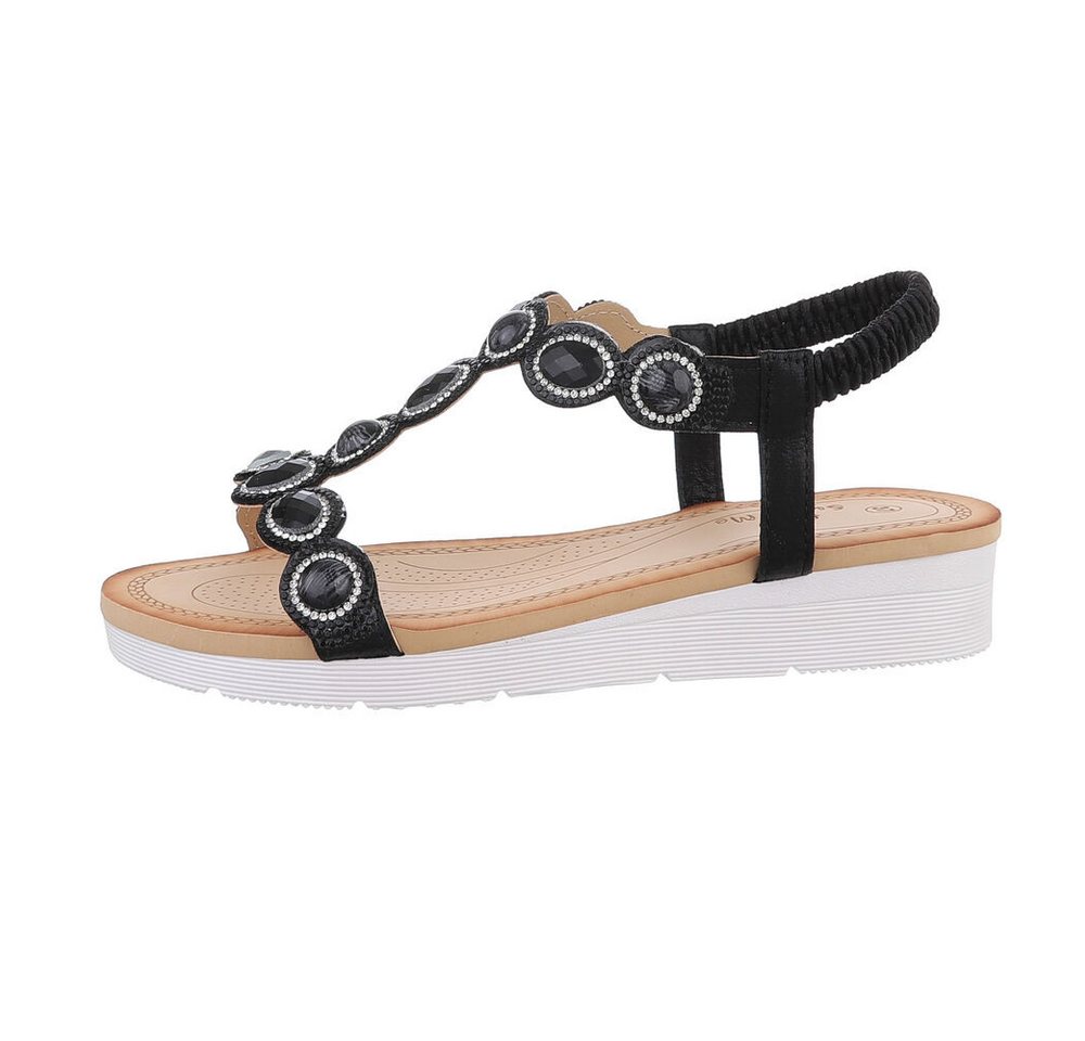 Ital-Design Damen Freizeit Riemchensandalette (86016862) Keilabsatz/Wedge Keilsandaletten in Schwarz