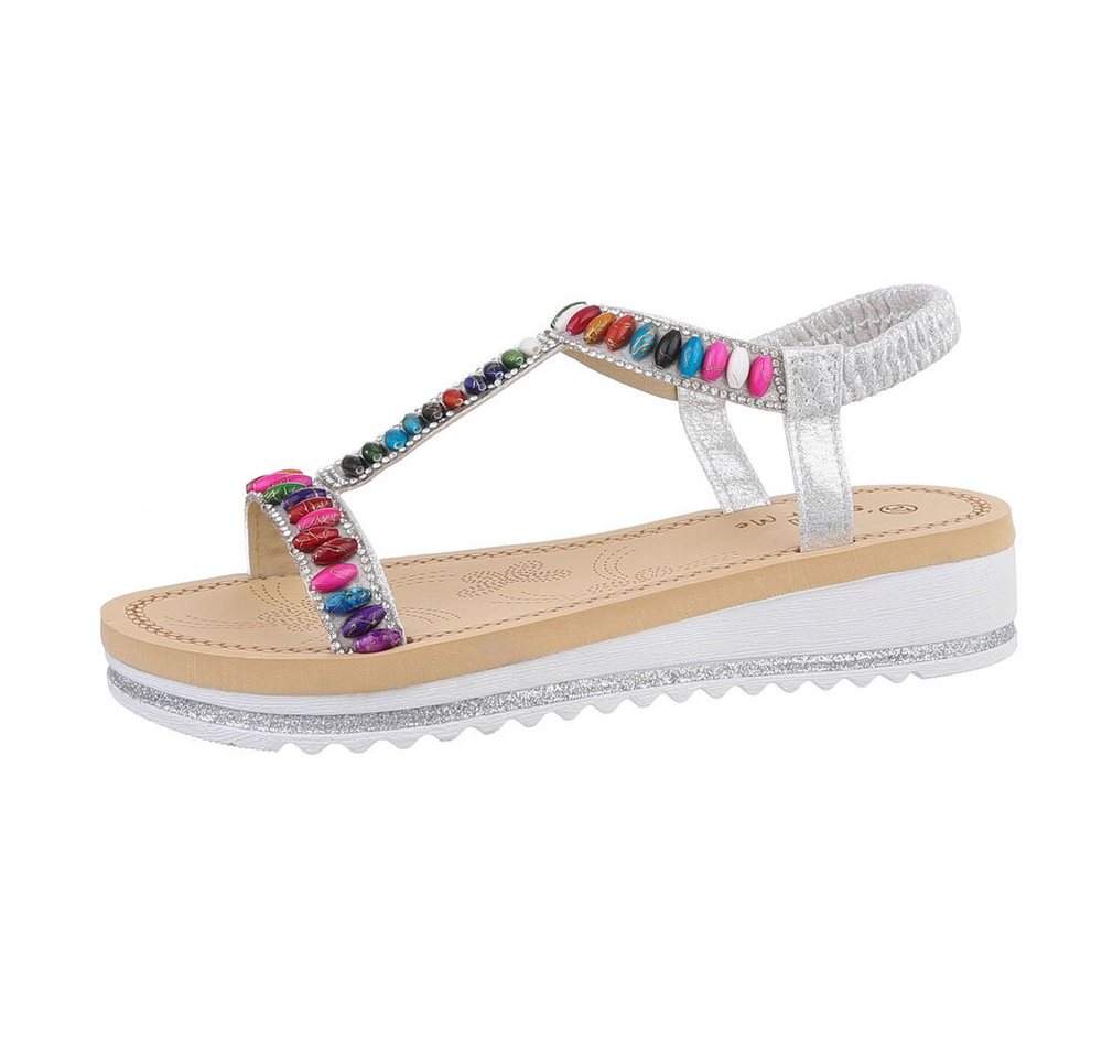 Ital-Design Damen Freizeit Riemchensandalette (86016923) Keilabsatz/Wedge Keilsandaletten in Silber