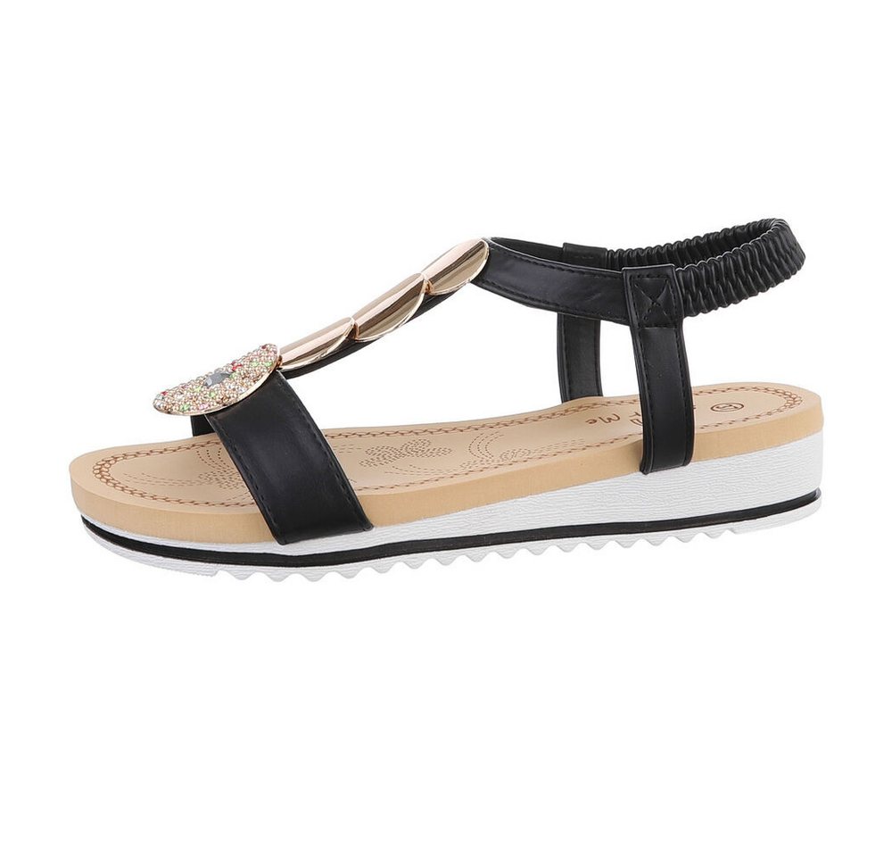 Ital-Design Damen Freizeit Riemchensandalette (86016994) Keilabsatz/Wedge Keilsandaletten in Schwarz