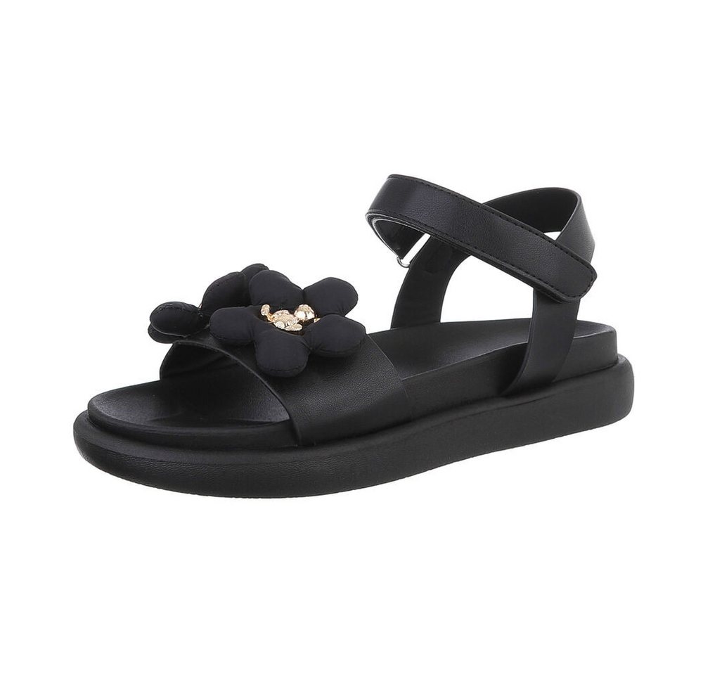 Ital-Design Damen Freizeit Riemchensandalette (86526905) Flach Plateausandaletten in Schwarz