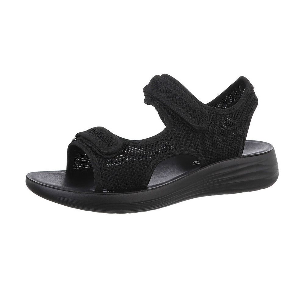 Ital-Design Damen Freizeit Riemchensandalette (86527292) Keilabsatz/Wedge Keilsandaletten in Schwarz