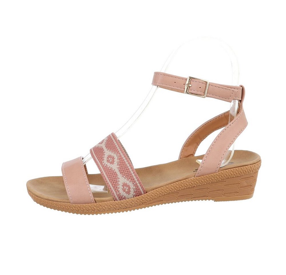 Ital-Design Damen Freizeit Riemchensandalette Keilabsatz/Wedge Keilsandaletten in Altrosa