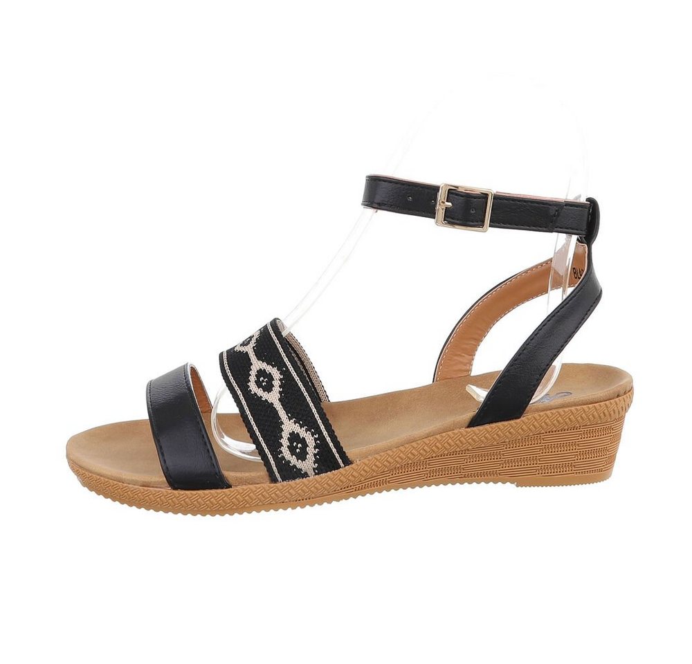 Ital-Design Damen Freizeit Riemchensandalette Keilabsatz/Wedge Keilsandaletten in Schwarz