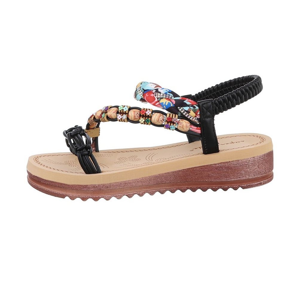 Ital-Design Damen Freizeit Riemchensandalette Keilabsatz/Wedge Keilsandaletten in Schwarz (schwarz)