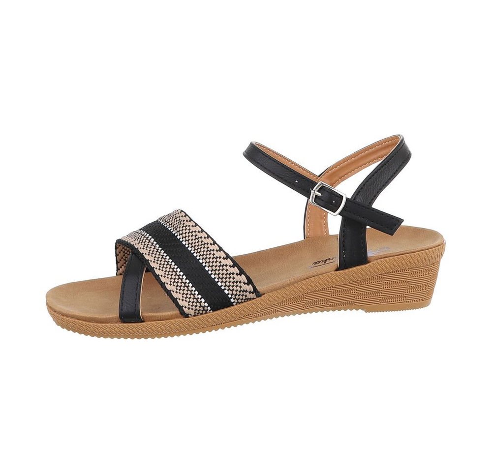 Ital-Design Damen Freizeit Riemchensandalette Keilabsatz/Wedge Keilsandaletten in Schwarz (schwarz)