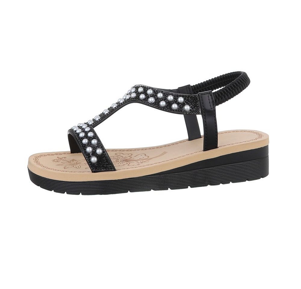 Ital-Design Damen Freizeit Riemchensandalette Keilabsatz/Wedge Keilsandaletten in Schwarz (schwarz)