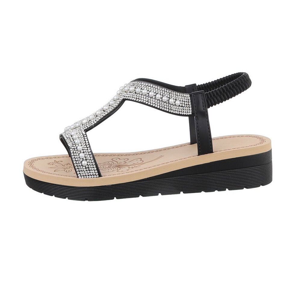 Ital-Design Damen Freizeit Riemchensandalette Keilabsatz/Wedge Keilsandaletten in Schwarz (schwarz)
