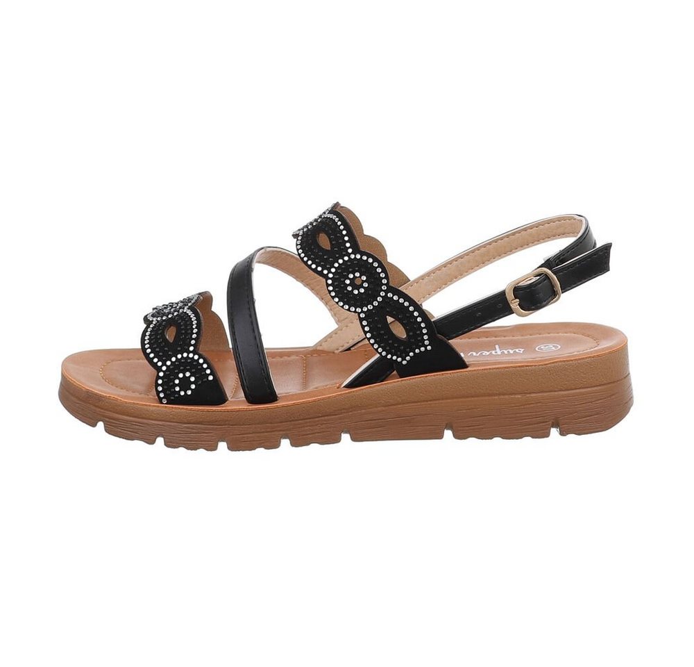 Ital-Design Damen Freizeit Riemchensandalette Keilabsatz/Wedge Riemchensandalen in Schwarz