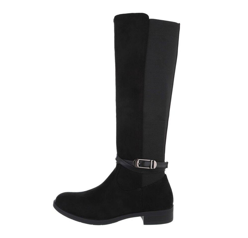Ital-Design Damen Freizeit Stiefel Blockabsatz Flache Stiefel in Schwarz