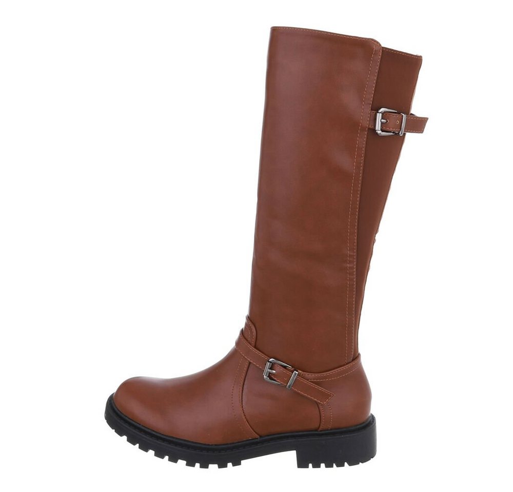 Ital-Design Damen Freizeit Stiefel Blockabsatz Klassische Stiefel in Camel