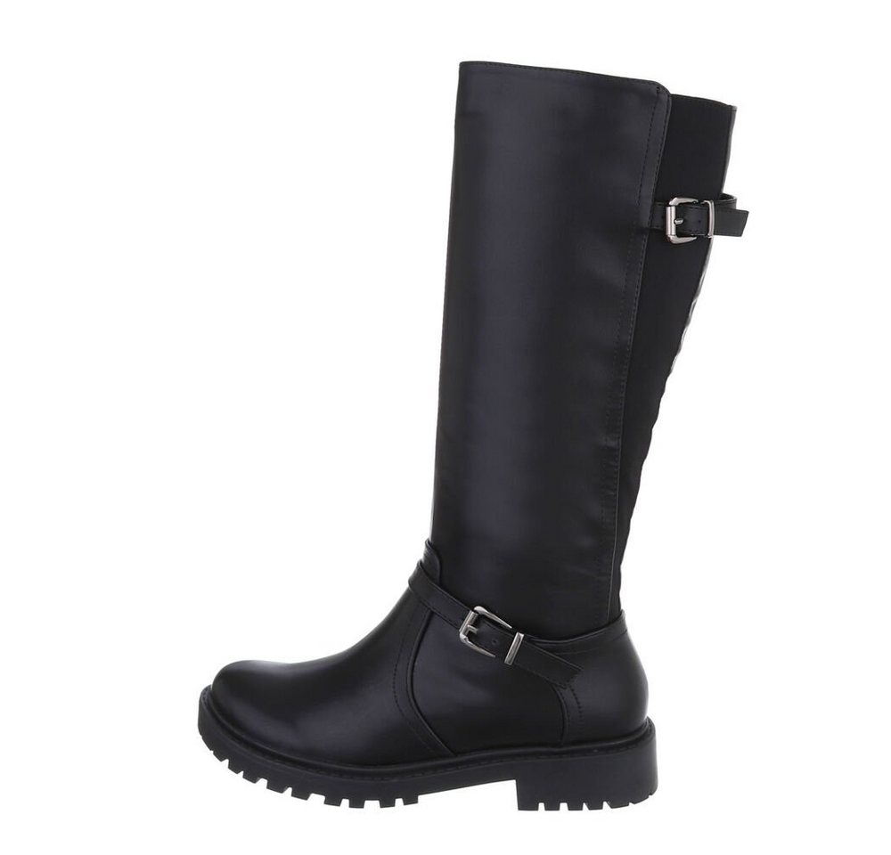 Ital-Design Damen Freizeit Stiefel Blockabsatz Klassische Stiefel in Schwarz