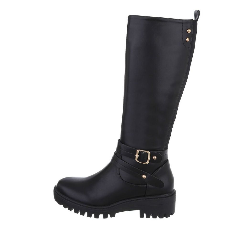 Ital-Design Damen Freizeit Stiefel Blockabsatz Klassische Stiefel in Schwarz (schwarz)