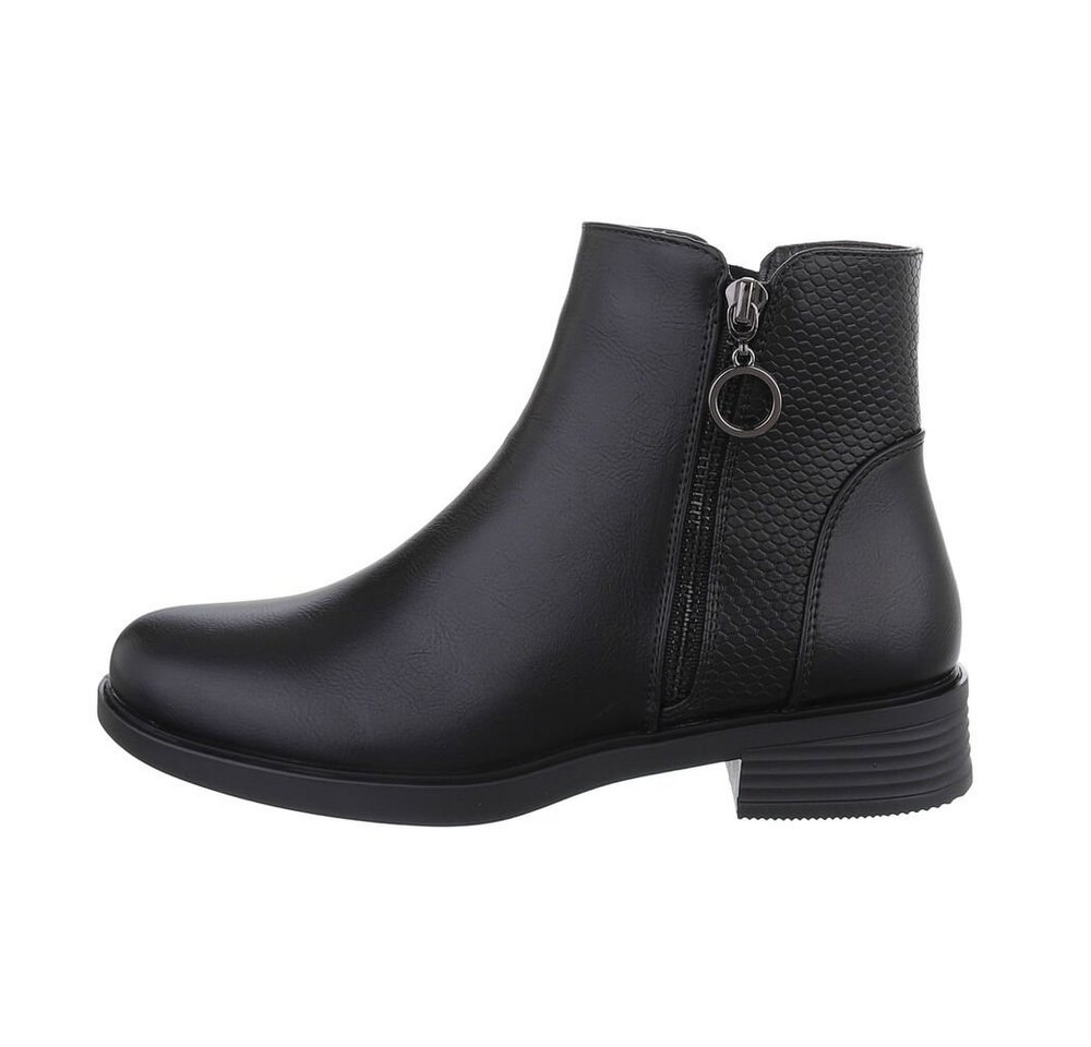 Ital-Design Damen Freizeit Stiefelette (84206540) Blockabsatz Flache Stiefeletten in Schwarz