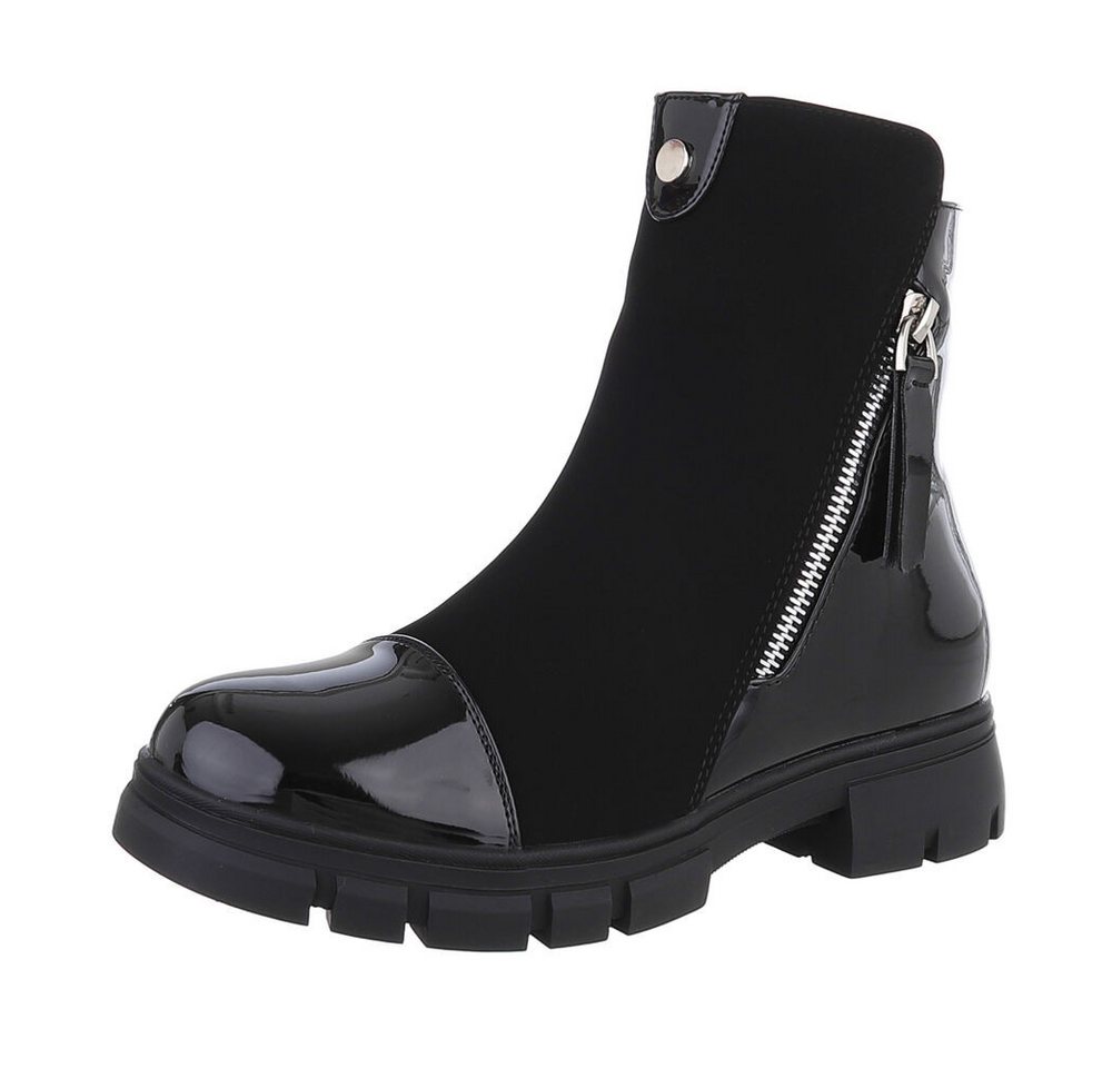 Ital-Design Damen Freizeit Stiefelette (87108541) Blockabsatz Plateaustiefeletten in Schwarz