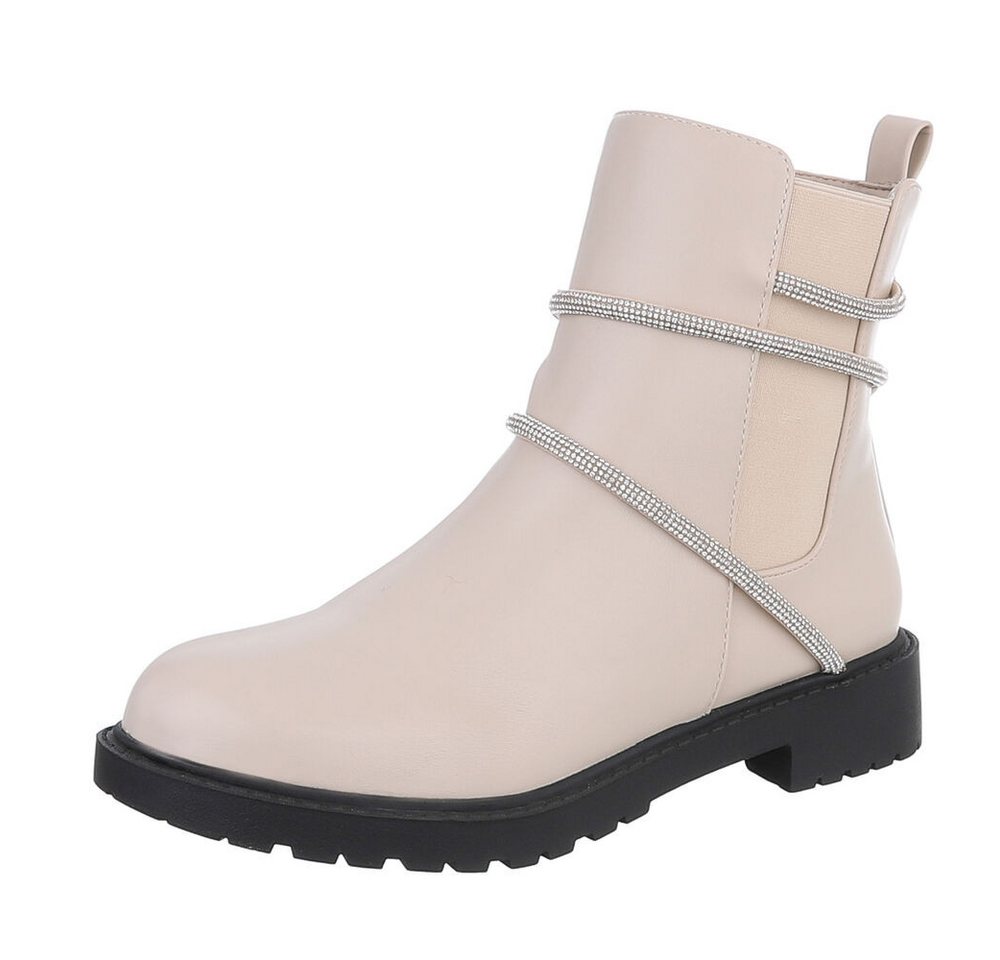 Ital-Design Damen Freizeit Stiefelette (87108765) Blockabsatz Flache Stiefeletten in Beige
