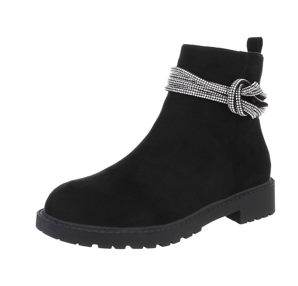 Ital-Design Damen Freizeit Stiefelette (87108777) Blockabsatz Flache Stiefeletten in Schwarz