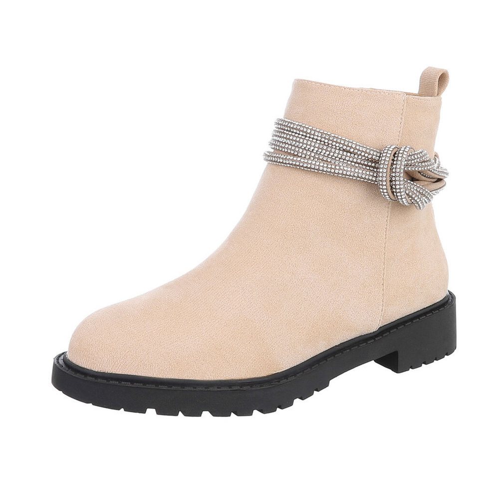 Ital-Design Damen Freizeit Stiefelette (87108781) Blockabsatz Flache Stiefeletten in Beige