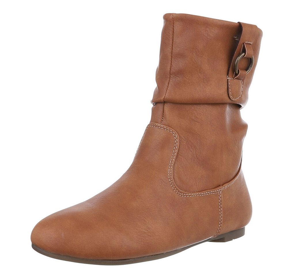 Ital-Design Damen Freizeit Stiefelette (88519470) Blockabsatz Flache Stiefeletten in Camel