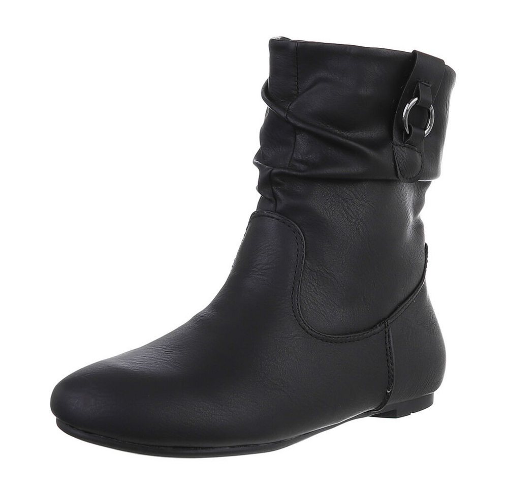 Ital-Design Damen Freizeit Stiefelette (88519478) Blockabsatz Flache Stiefeletten in Schwarz