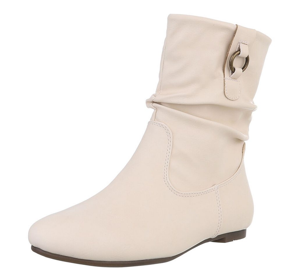 Ital-Design Damen Freizeit Stiefelette (88519481) Blockabsatz Flache Stiefeletten in Beige