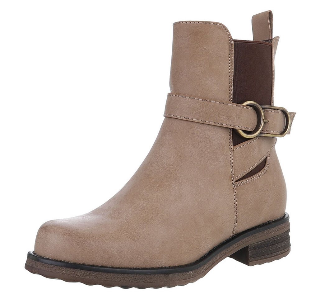 Ital-Design Damen Freizeit Stiefelette (88577540) Blockabsatz Flache Stiefeletten in Hellbraun