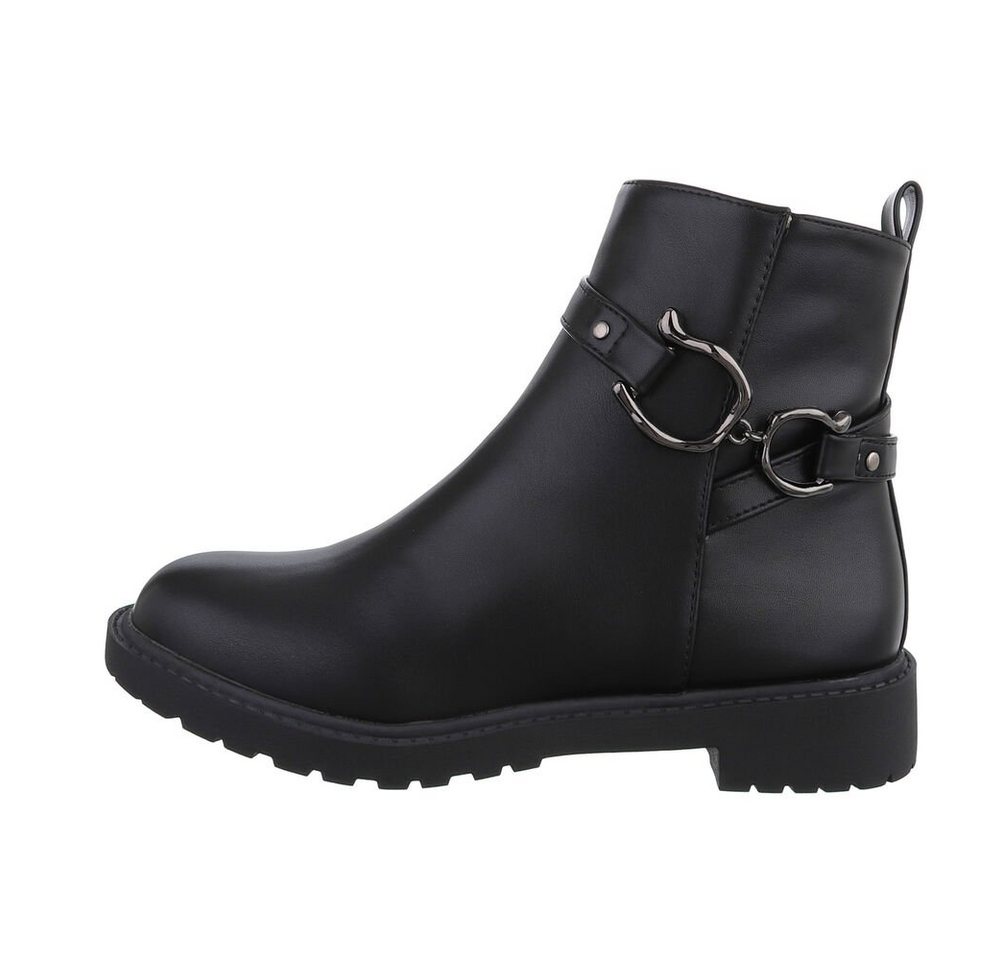 Ital-Design Damen Freizeit Stiefelette Blockabsatz Flache Stiefeletten in Schwarz