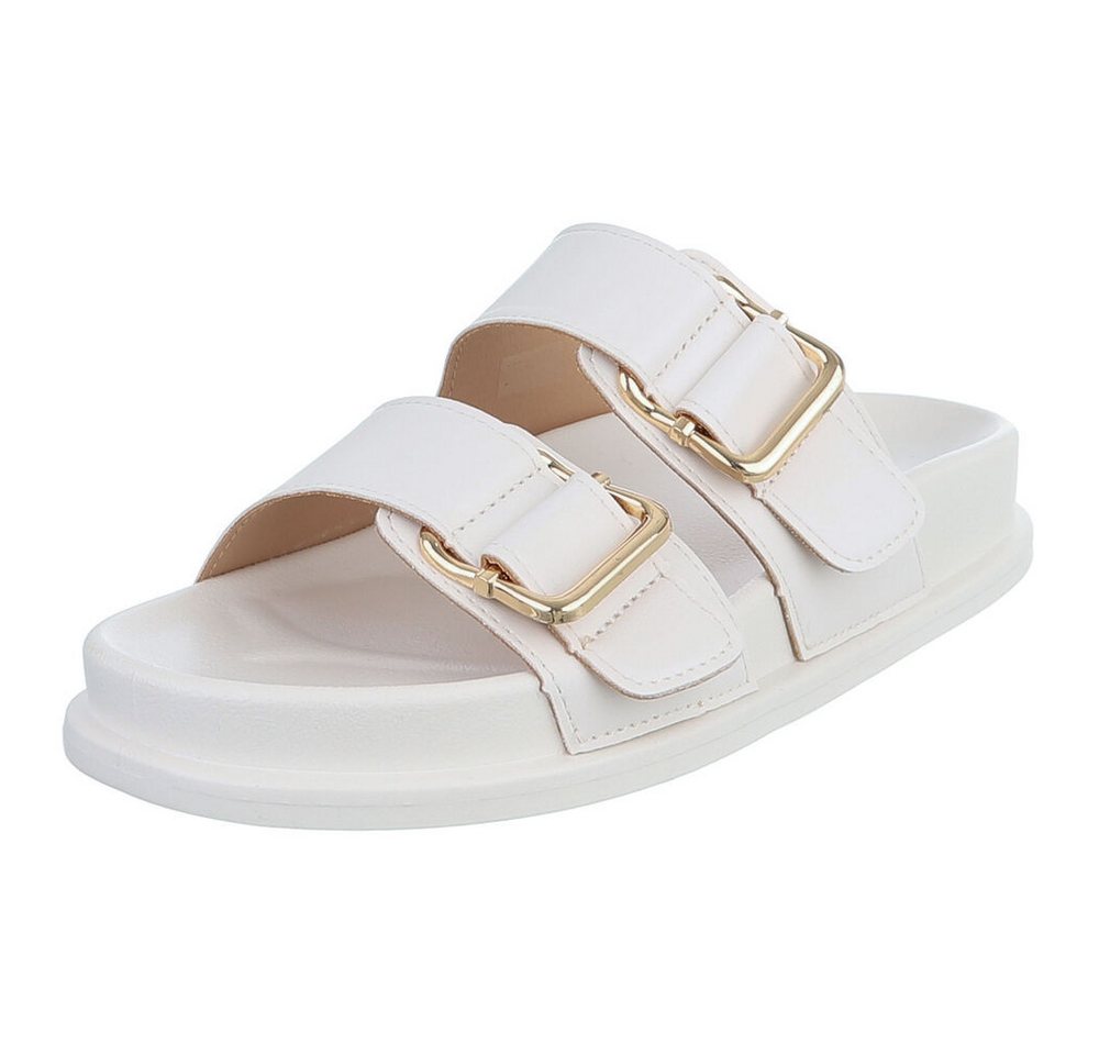 Ital-Design Damen Freizeitsandale mit Schnallen und Fußbett Pantolette (91970991) Flach Pantoletten in Weiß