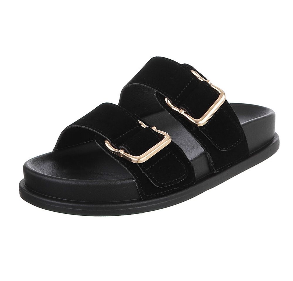 Ital-Design Damen Freizeitsandale mit Schnallen und Fußbett Pantolette (91971006) Flach Pantoletten in Schwarz