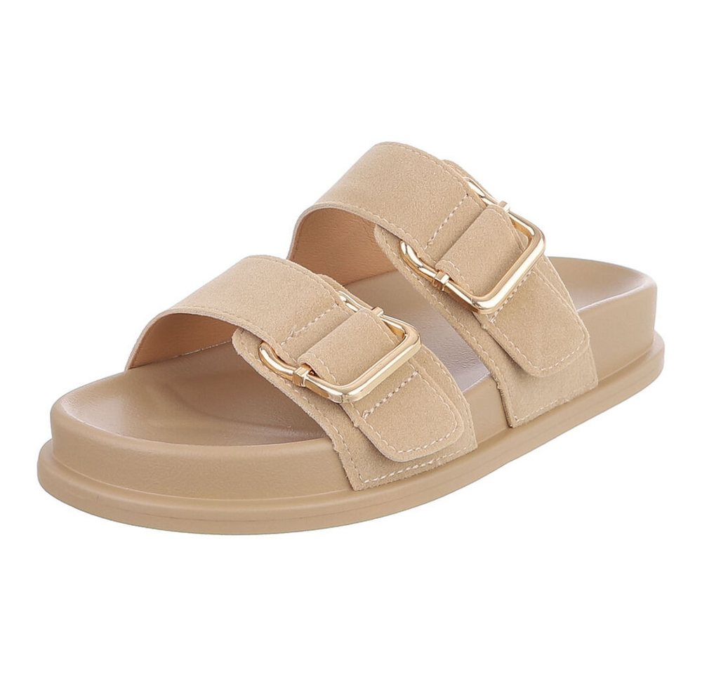 Ital-Design Damen Freizeitsandale mit Schnallen und Fußbett Pantolette (91971015) Flach Pantoletten in Beige