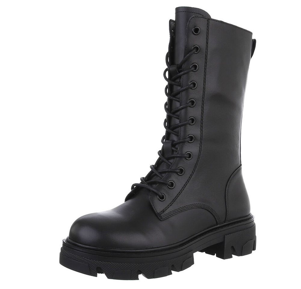 Ital-Design Damen Freizeitschnürschuhe aus echtem Leder Schnürstiefelette (88489286) Blockabsatz Stiefeletten in Schwarz