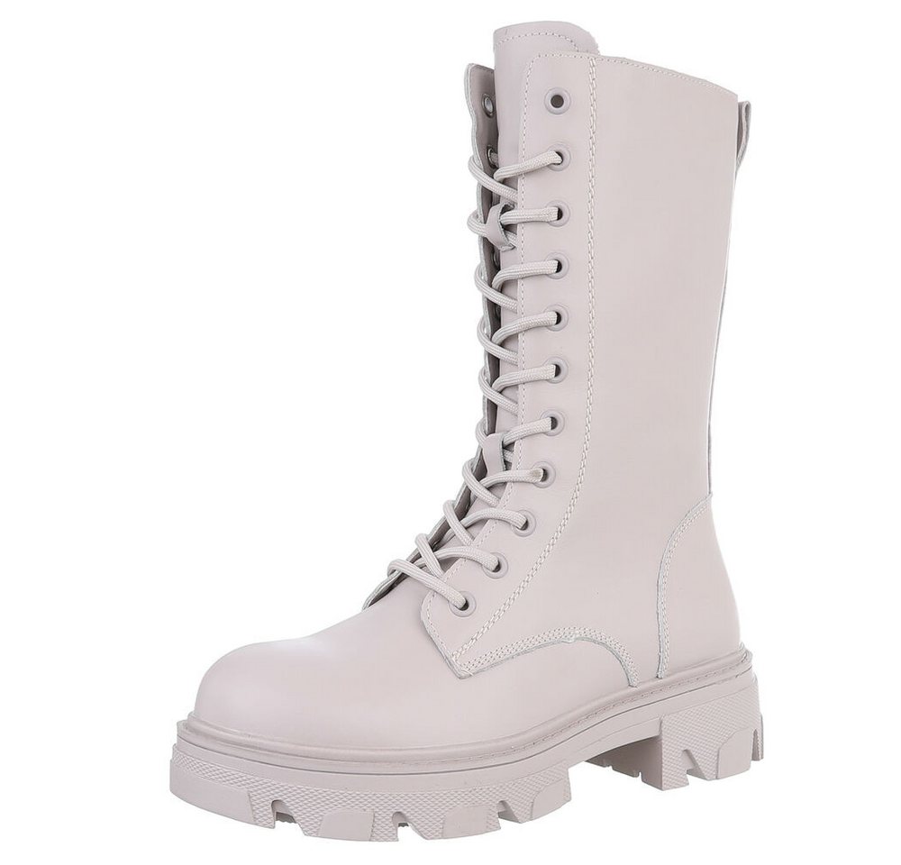 Ital-Design Damen Freizeitschnürschuhe aus echtem Leder Schnürstiefelette (88489295) Blockabsatz Stiefeletten in Beige