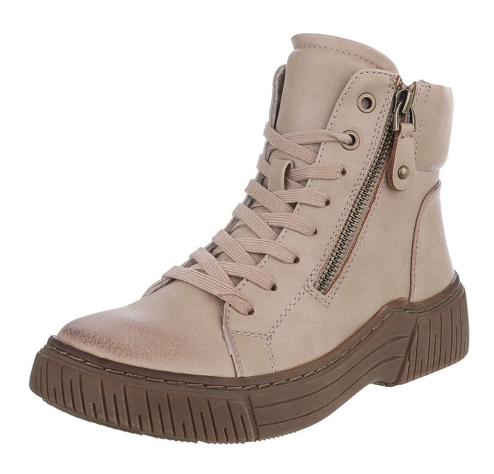 Ital-Design Damen Halbschuh mit Reißverschluss und Schnürung Schnürstiefelette (90598684) Flach Stiefeletten in Hellbraun