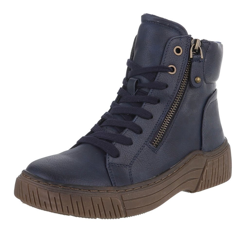 Ital-Design Damen Halbschuh mit Reißverschluss und Schnürung Schnürstiefelette (90598696) Flach Stiefeletten in Blau