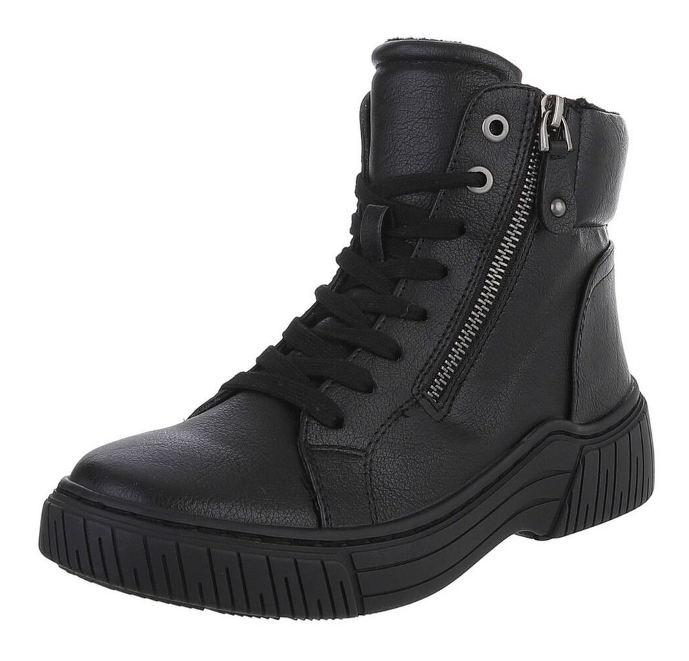 Ital-Design Damen Halbschuh mit Reißverschluss und Schnürung Schnürstiefelette (90598702) Flach Stiefeletten in Schwarz