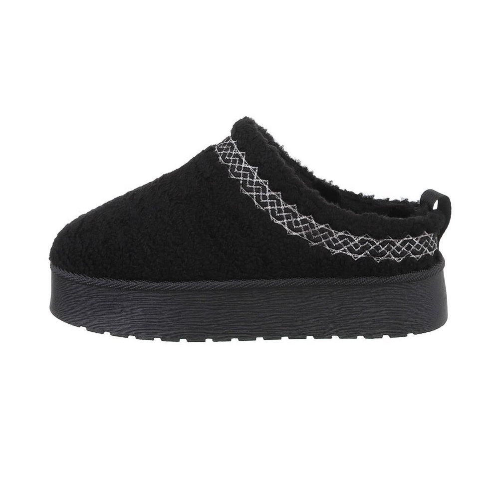 Ital-Design Damen Hausschuhe Freizeit Hausschuh (85136031) Keilabsatz/Wedge Hausschuhe in Schwarz