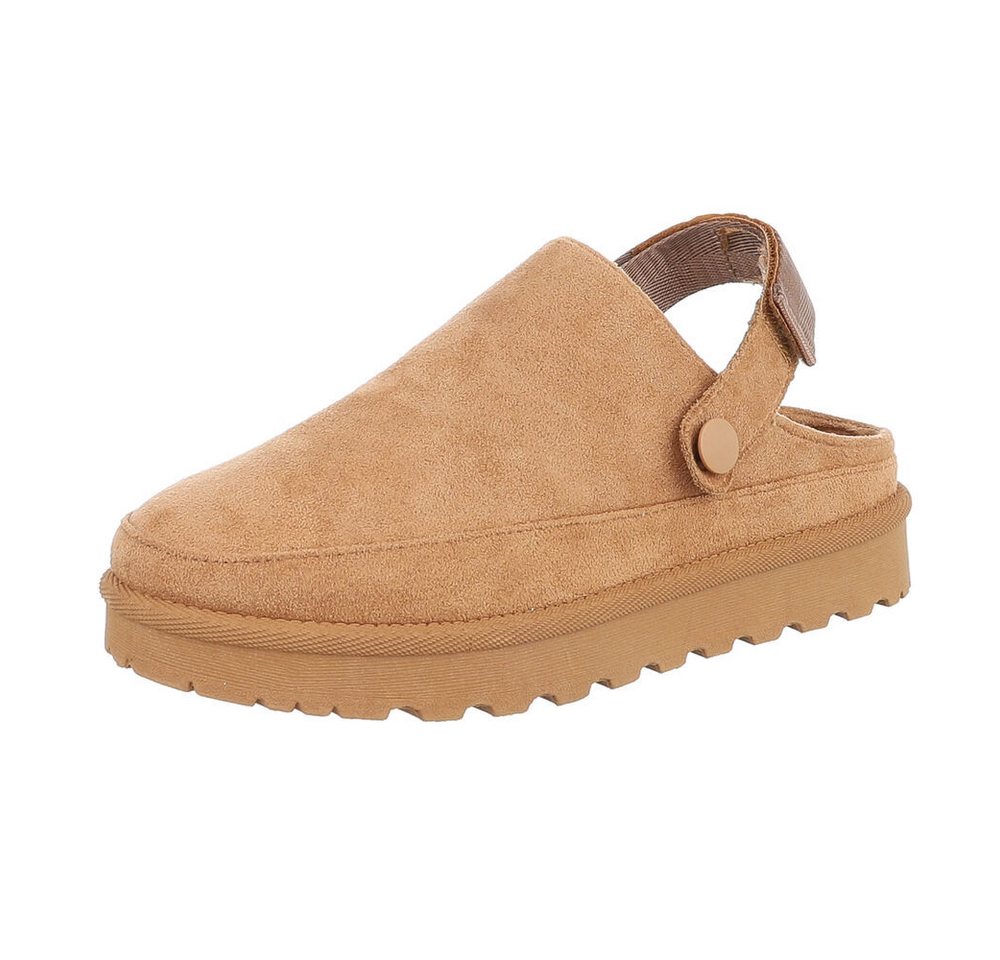 Ital-Design Damen Hausschuhe Freizeit Hausschuh (87118476) Flach Hausschuhe in Camel