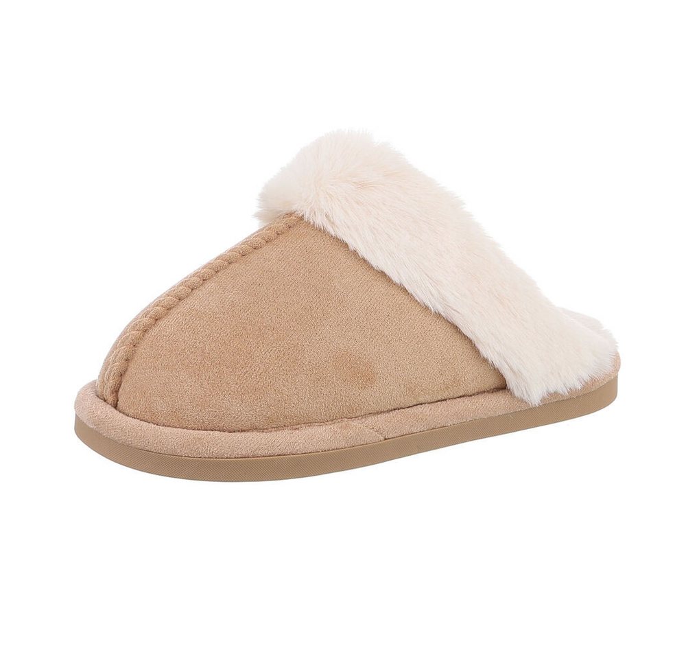 Ital-Design Damen Hausschuhe Freizeit Hausschuh (87284064) Flach Hausschuhe in Hellbraun