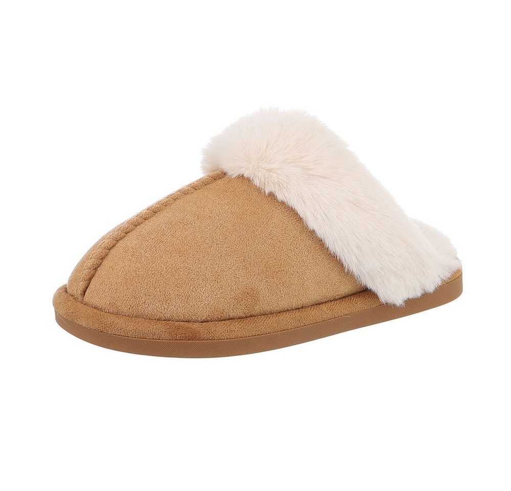 Ital-Design Damen Hausschuhe Freizeit Hausschuh (87284076) Flach Hausschuhe in Camel
