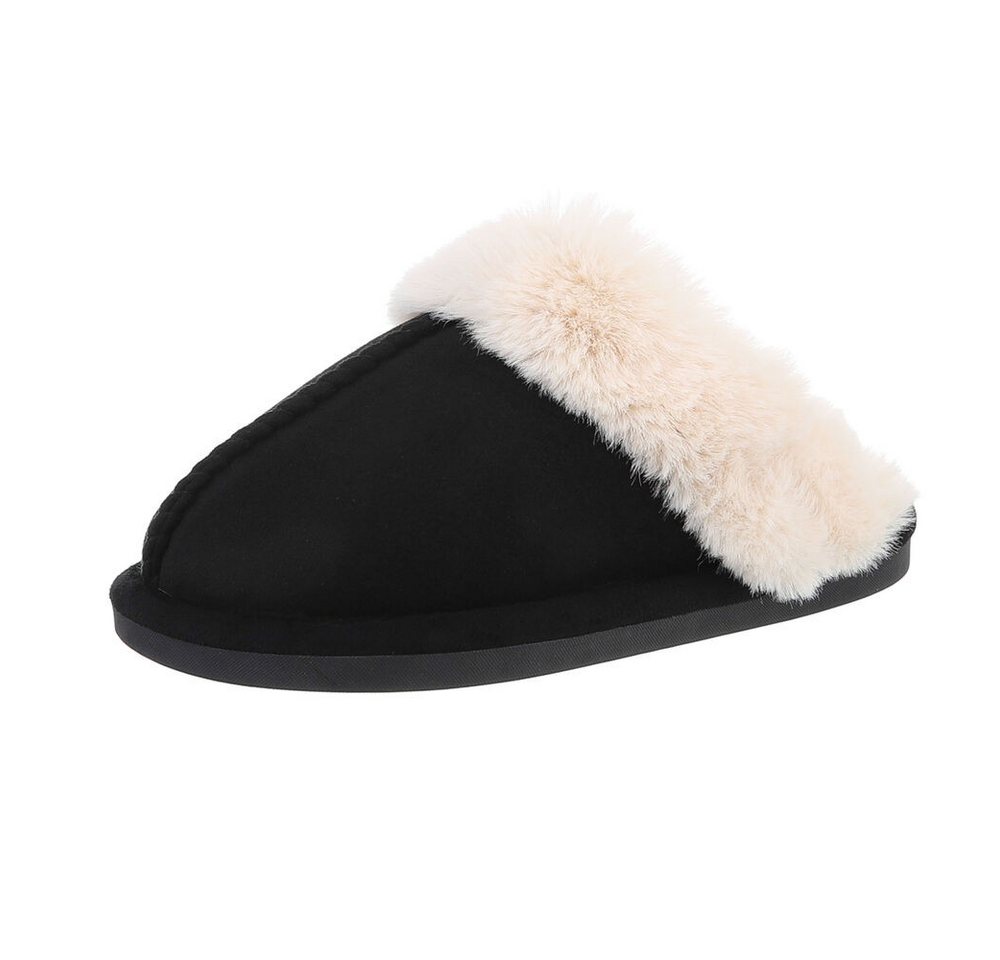 Ital-Design Damen Hausschuhe Freizeit Hausschuh (87284084) Flach Hausschuhe in Schwarz