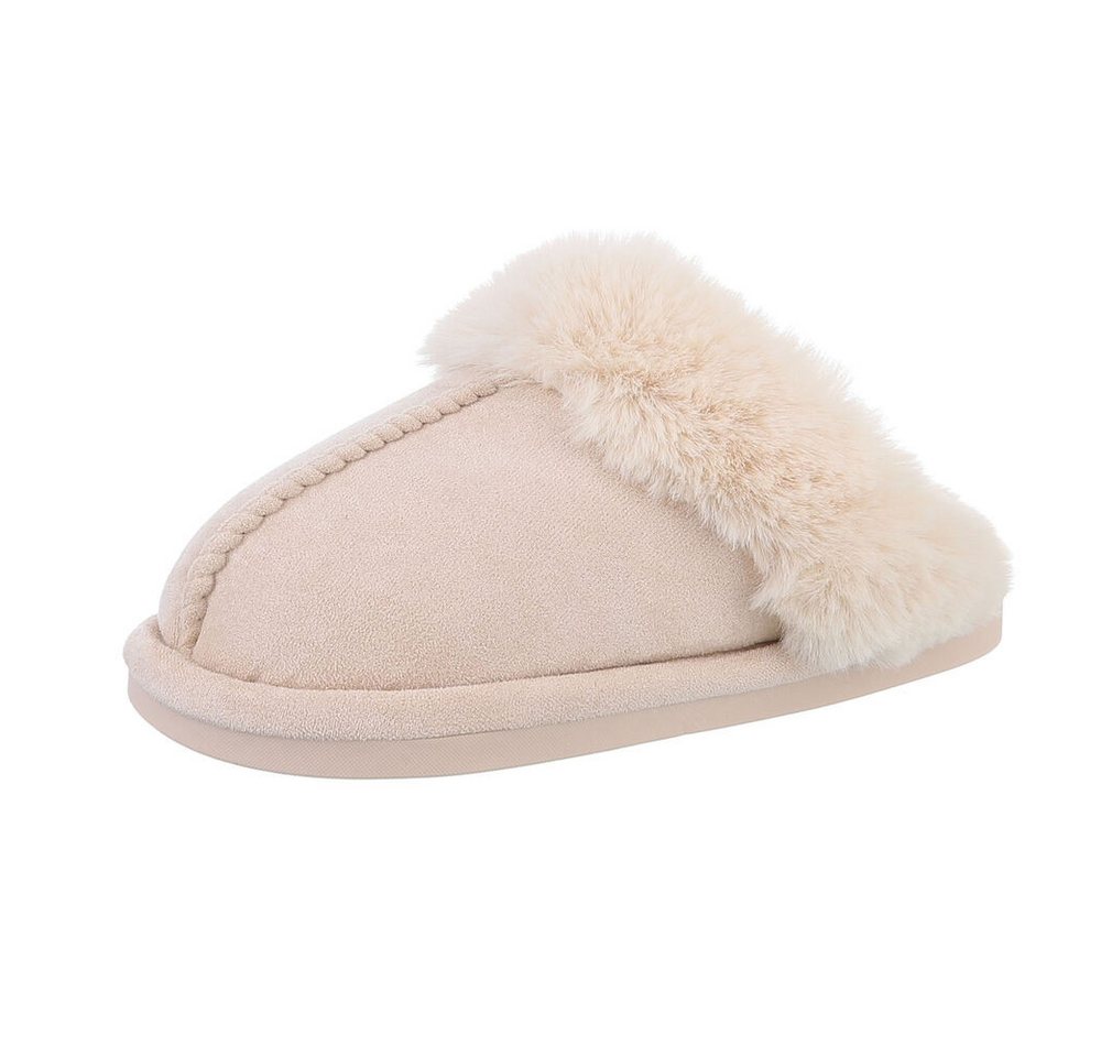 Ital-Design Damen Hausschuhe Freizeit Hausschuh (87284088) Flach Hausschuhe in Beige