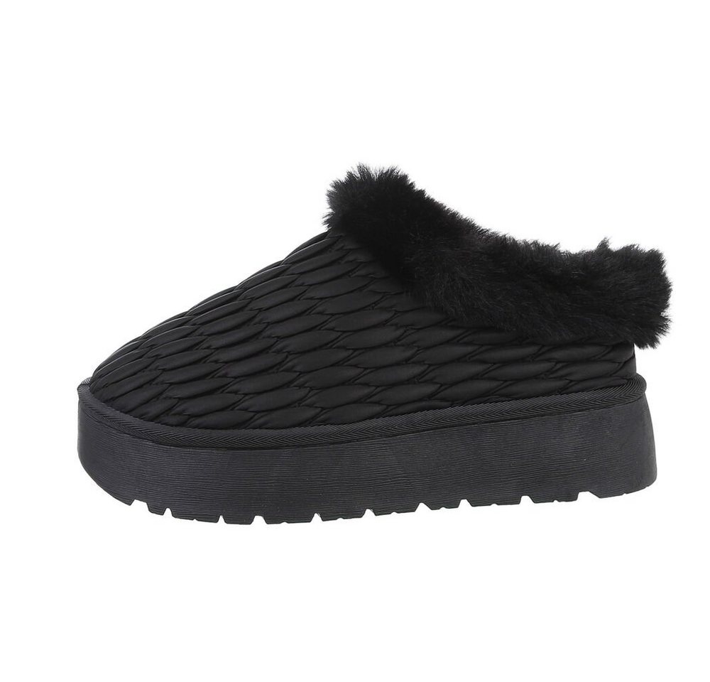 Ital-Design Damen Hausschuhe Freizeit Snowboots Flach Plateaustiefeletten in Schwarz