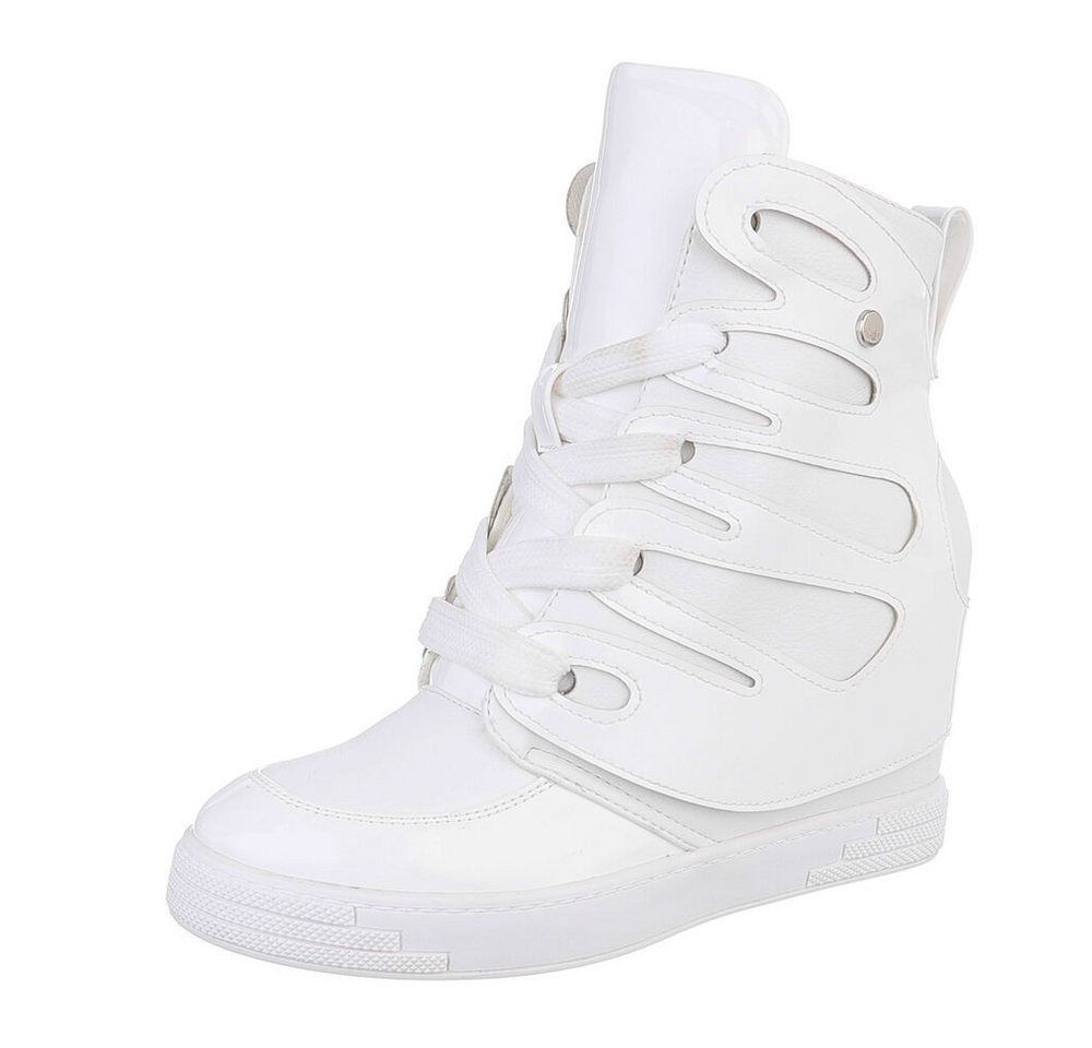 Ital-Design Damen High-Top Freizeit Schnürstiefelette (87108903) Keilabsatz/Wedge Sneakers High in Weiß