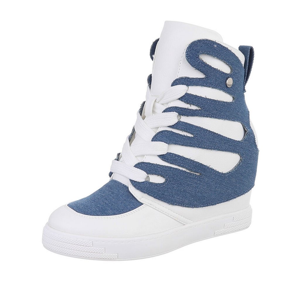 Ital-Design Damen High-Top Freizeit Schnürstiefelette (87108912) Keilabsatz/Wedge Sneakers High in Blau