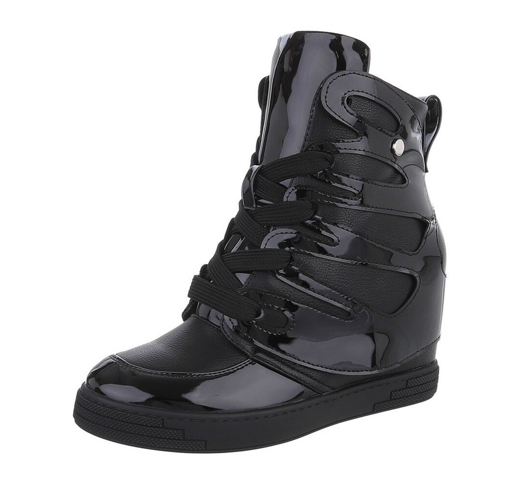 Ital-Design Damen High-Top Freizeit Schnürstiefelette (87108916) Keilabsatz/Wedge Sneakers High in Schwarz